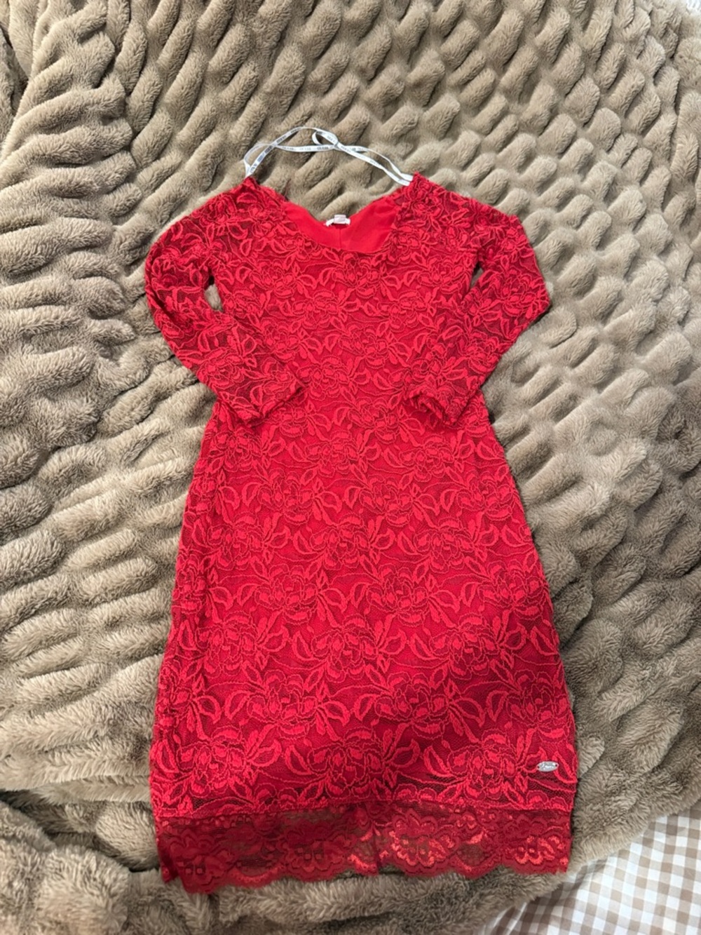 Guess Red Lace Long Sleeve Dress